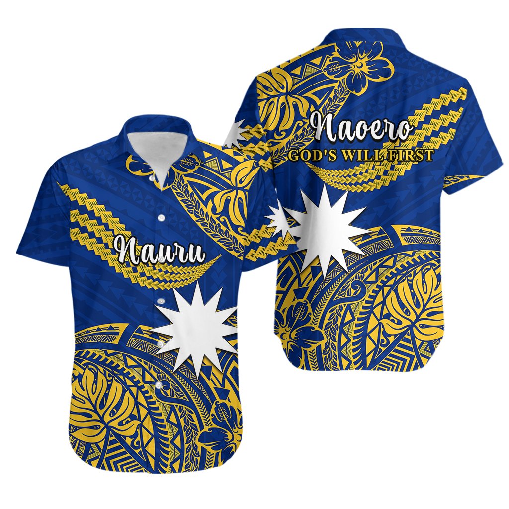 Nauru Polynesian Hibiscus Naoero Flag Color Hawaiian Shirt