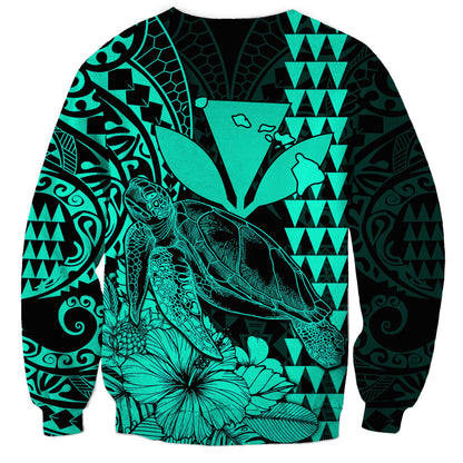Kakau Polynesian Tribal Hawaiian Turtle with Kanaka Maoli Turquoise Sweatshirt