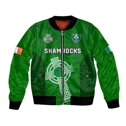 (Custom Text And Number) Ireland Rugby Go Shamrocks Bomber Jacket