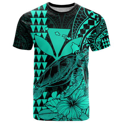 Kakau Polynesian Tribal Hawaiian Turtle With Kanaka Maoli Turquoise T Shirt