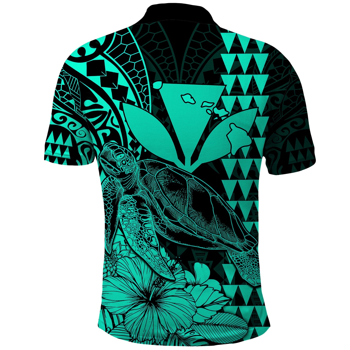 Kakau Polynesian Tribal Hawaiian Turtle with Kanaka Maoli Turquoise Polo Shirt