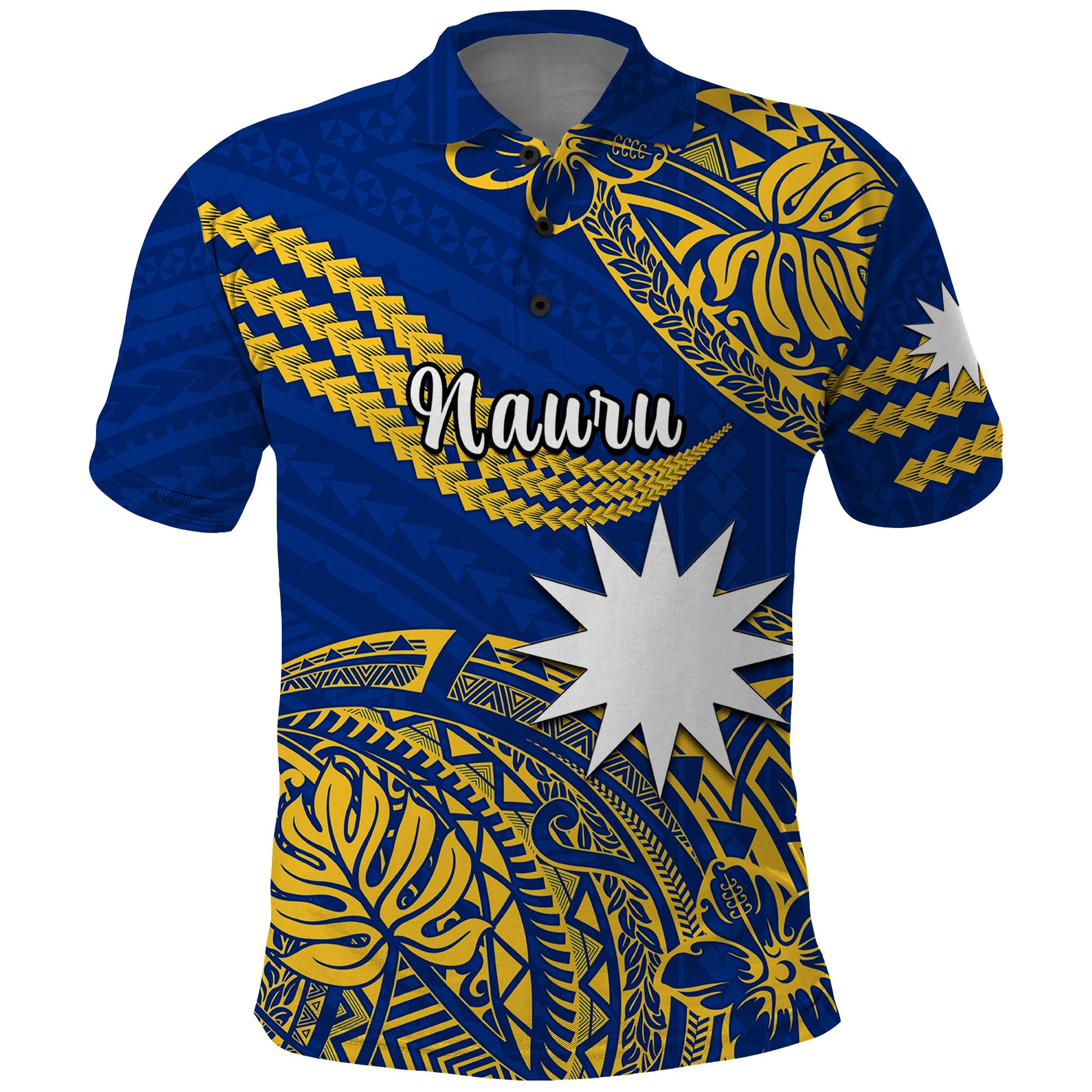 Nauru Polynesian Hibiscus Naoero Flag Color Polo Shirt