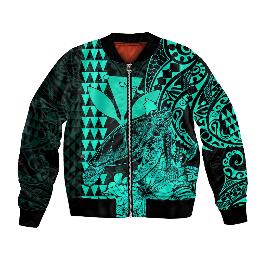 Kakau Polynesian Tribal Hawaiian Turtle with Kanaka Maoli Turquoise Bomber Jacket