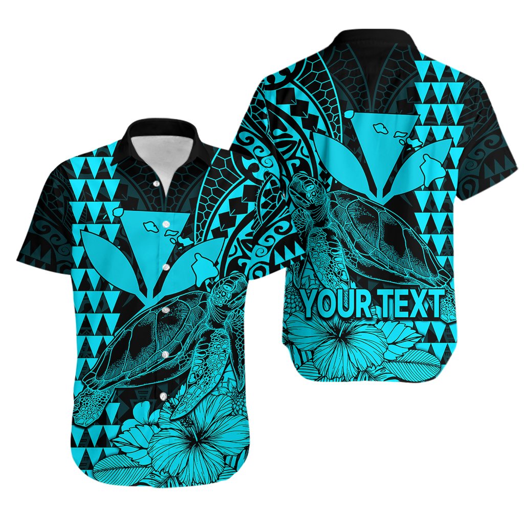 Custom Personalised Kakau Polynesian Tribal Hawaiian Turtle with Kanaka Maoli Teal Hawaiian Shirt
