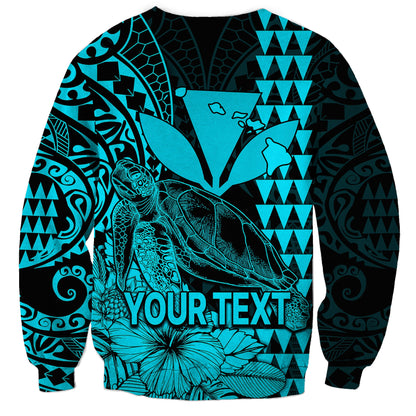 Custom Personalised Kakau Polynesian Tribal Hawaiian Turtle with Kanaka Maoli Teal Sweatshirt