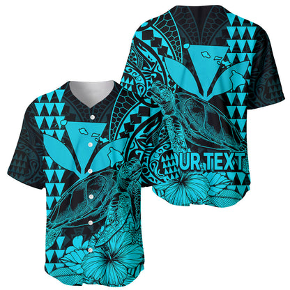 (Custom Personalised) Kakau Polynesian Tribal Hawaiian Turtle with Kanaka Maoli Teal Baseball Jersey