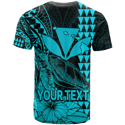 Custom Personalised Kakau Polynesian Tribal Hawaiian Turtle With Kanaka Maoli Teal T Shirt