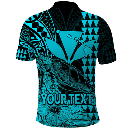 Custom Personalised Kakau Polynesian Tribal Hawaiian Turtle with Kanaka Maoli Teal Polo Shirt