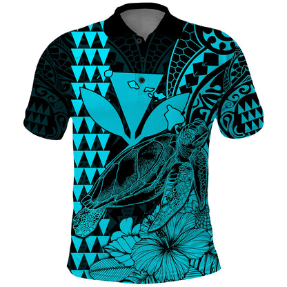 Custom Personalised Kakau Polynesian Tribal Hawaiian Turtle with Kanaka Maoli Teal Polo Shirt