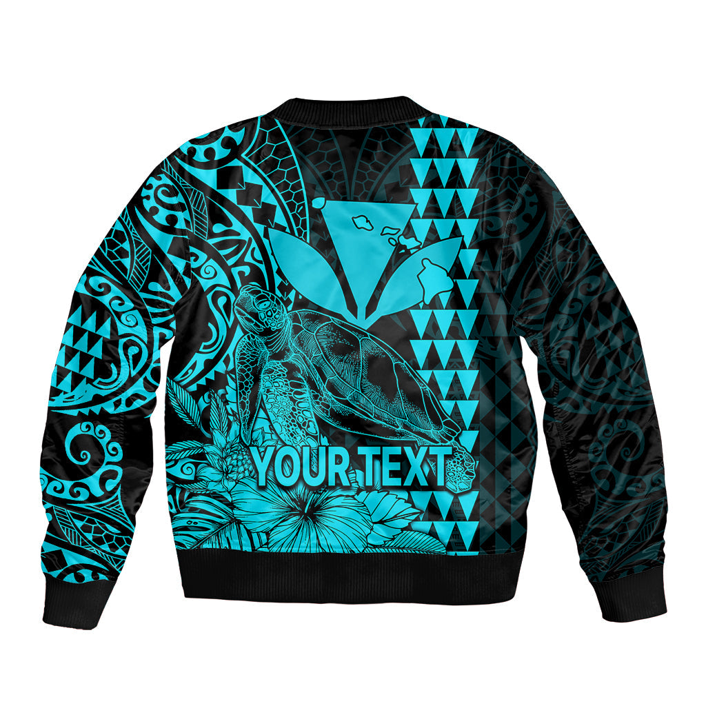 (Custom Personalised) Kakau Polynesian Tribal Hawaiian Turtle with Kanaka Maoli Teal Bomber Jacket