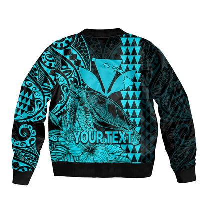 (Custom Personalised) Kakau Polynesian Tribal Hawaiian Turtle with Kanaka Maoli Teal Bomber Jacket