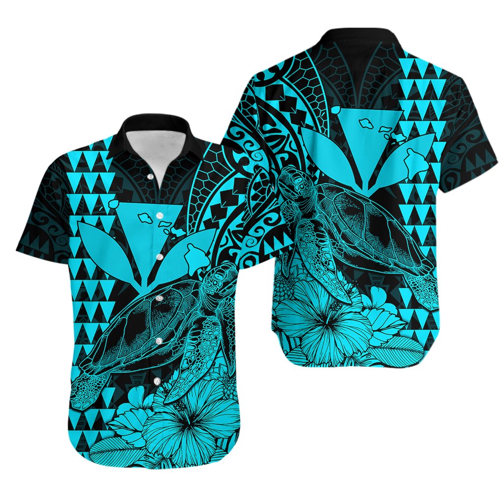 Kakau Polynesian Tribal Hawaiian Turtle with Kanaka Maoli Teal Hawaiian Shirt