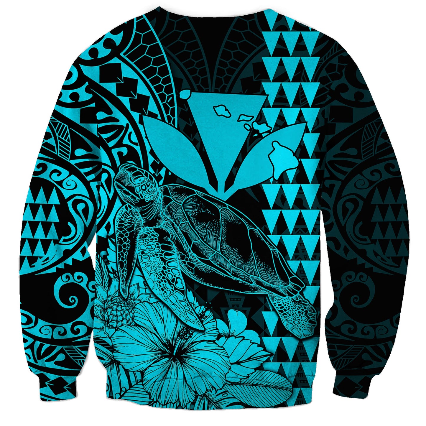 Kakau Polynesian Tribal Hawaiian Turtle with Kanaka Maoli Teal Sweatshirt