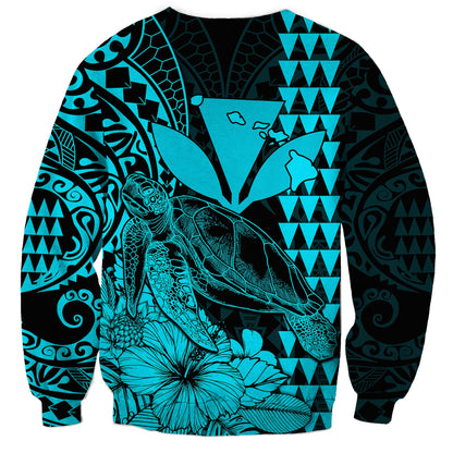 Kakau Polynesian Tribal Hawaiian Turtle with Kanaka Maoli Teal Sweatshirt