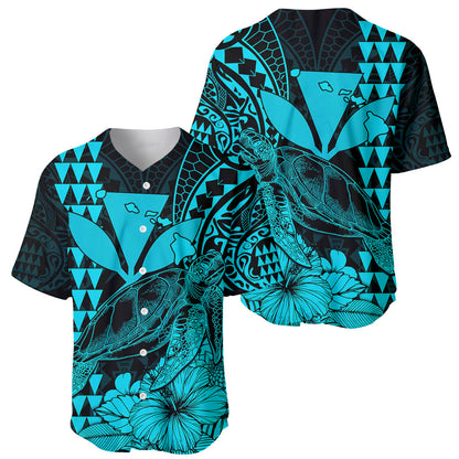 Kakau Polynesian Tribal Hawaiian Turtle with Kanaka Maoli Teal Baseball Jersey