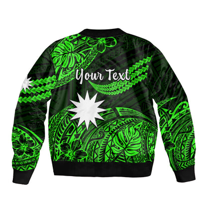 (Custom Personalised) Nauru Polynesian Hibiscus Naoero Green Bomber Jacket