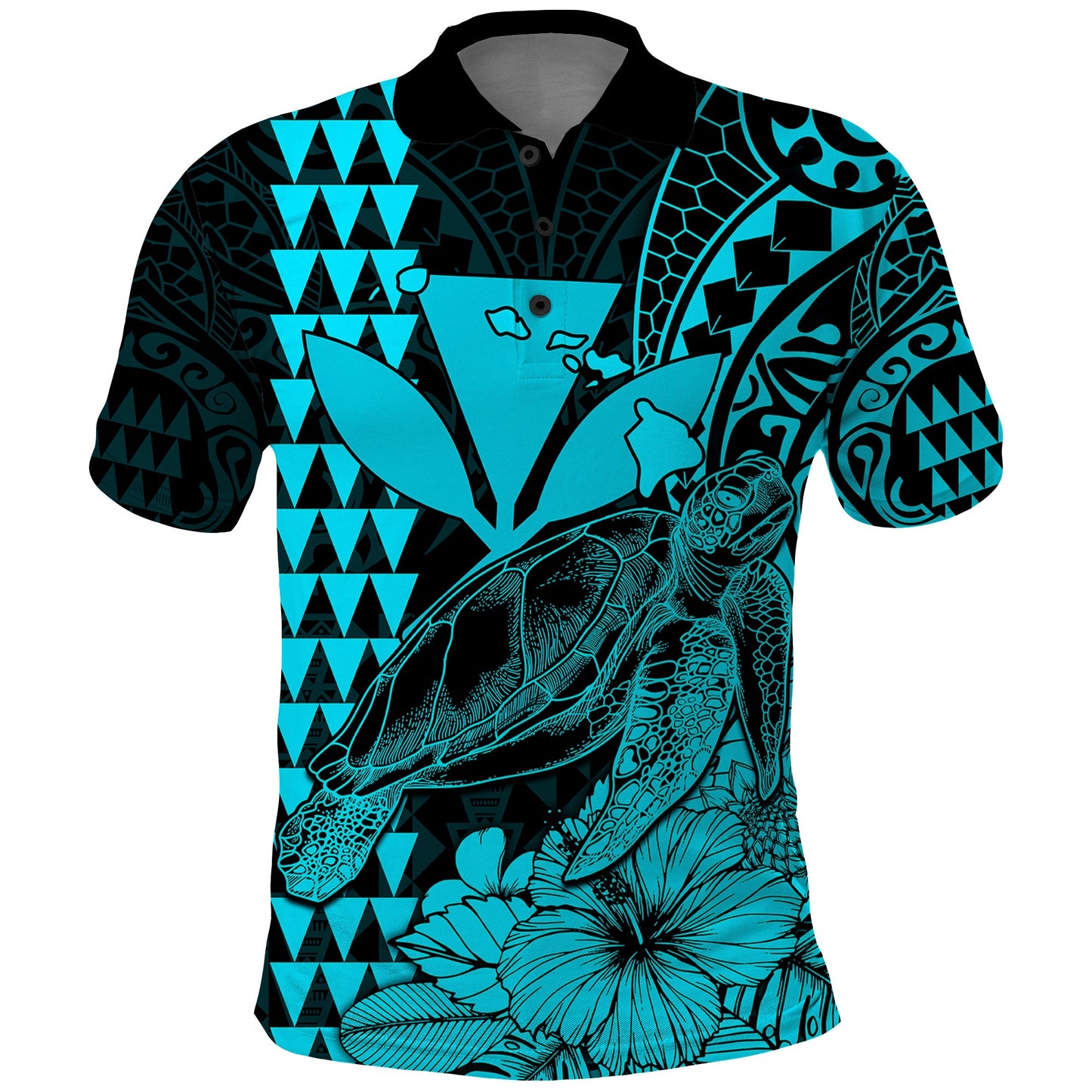 Kakau Polynesian Tribal Hawaiian Turtle with Kanaka Maoli Teal Polo Shirt