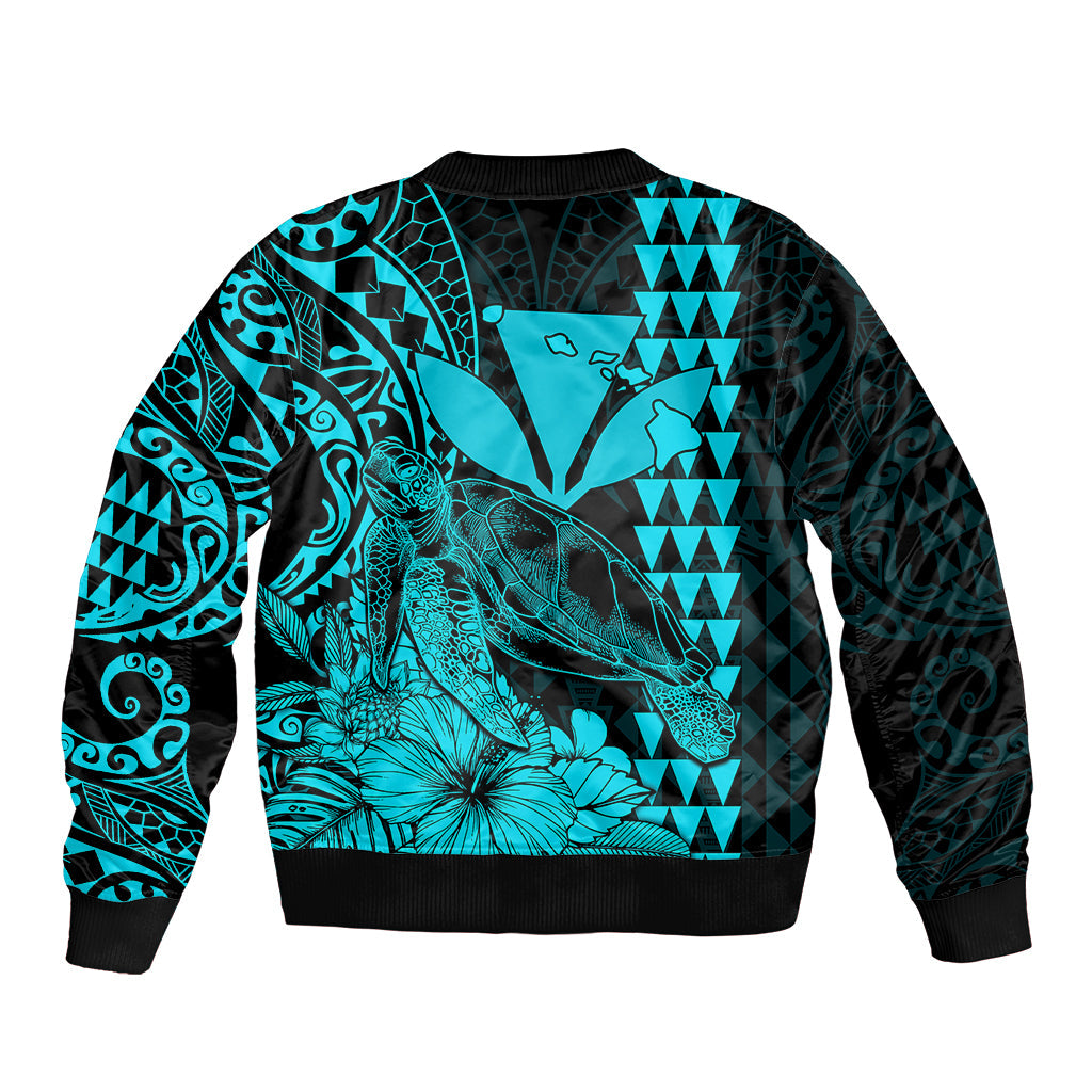 Kakau Polynesian Tribal Hawaiian Turtle with Kanaka Maoli Teal Bomber Jacket