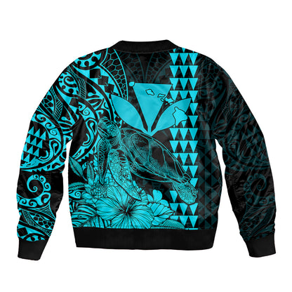 Kakau Polynesian Tribal Hawaiian Turtle with Kanaka Maoli Teal Bomber Jacket
