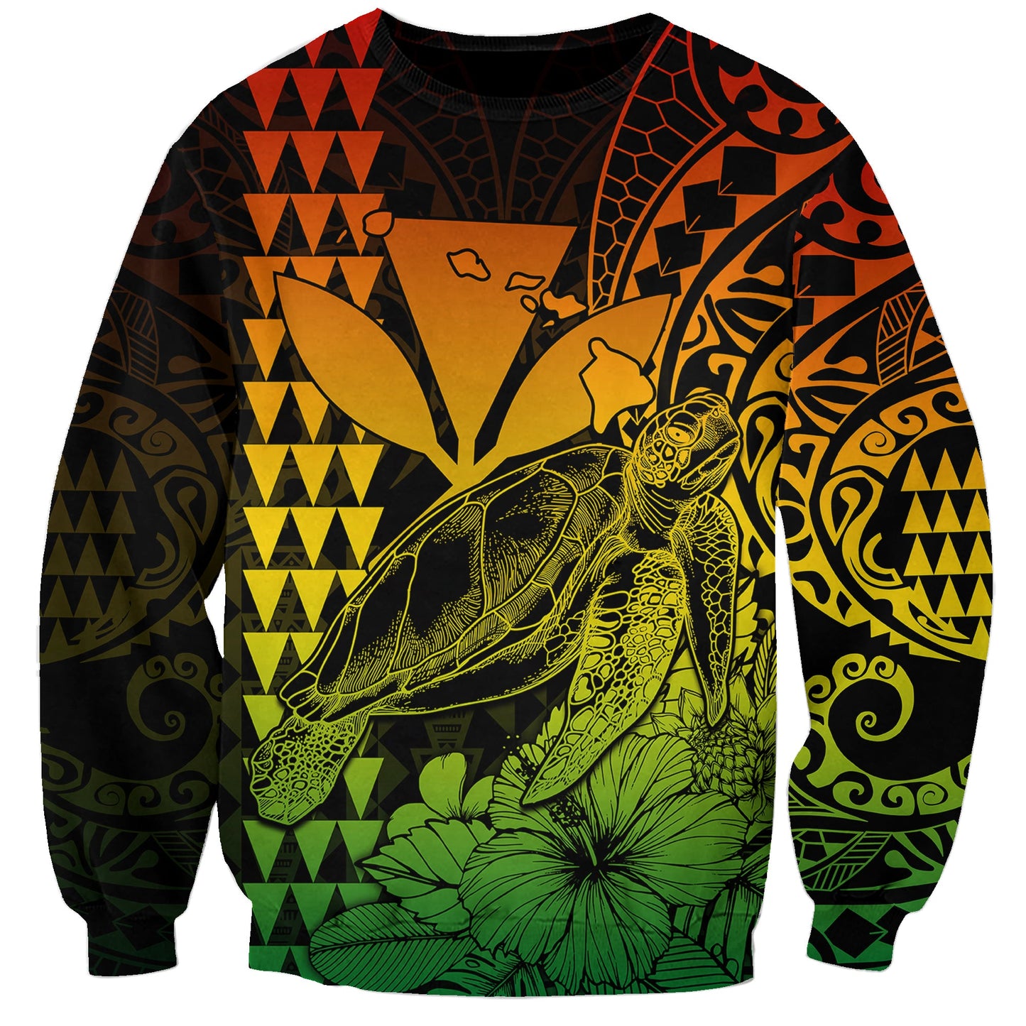 Custom Personalised Kakau Polynesian Tribal Hawaiian Turtle with Kanaka Maoli Reggae Sweatshirt