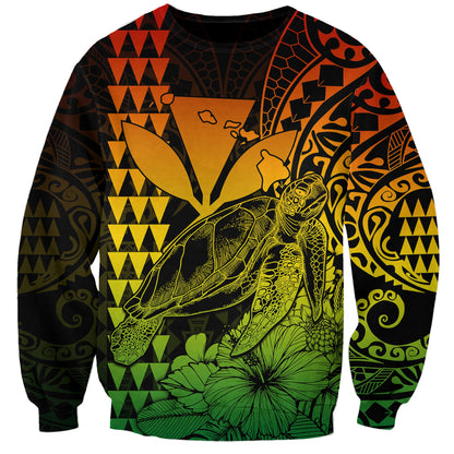 Custom Personalised Kakau Polynesian Tribal Hawaiian Turtle with Kanaka Maoli Reggae Sweatshirt