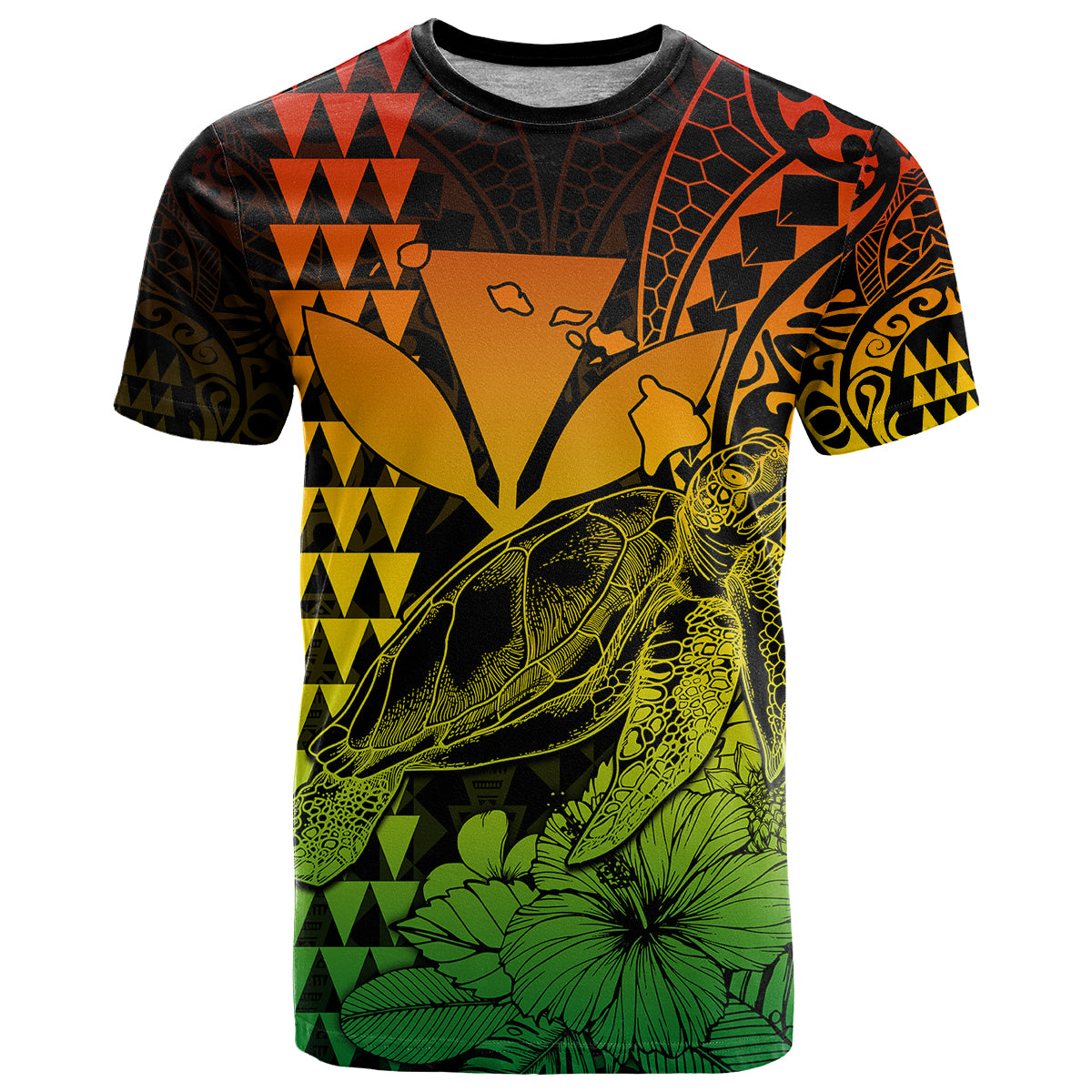 (Custom Personalised) Kakau Polynesian Tribal Hawaiian Turtle with Kanaka Maoli Reggae T Shirt