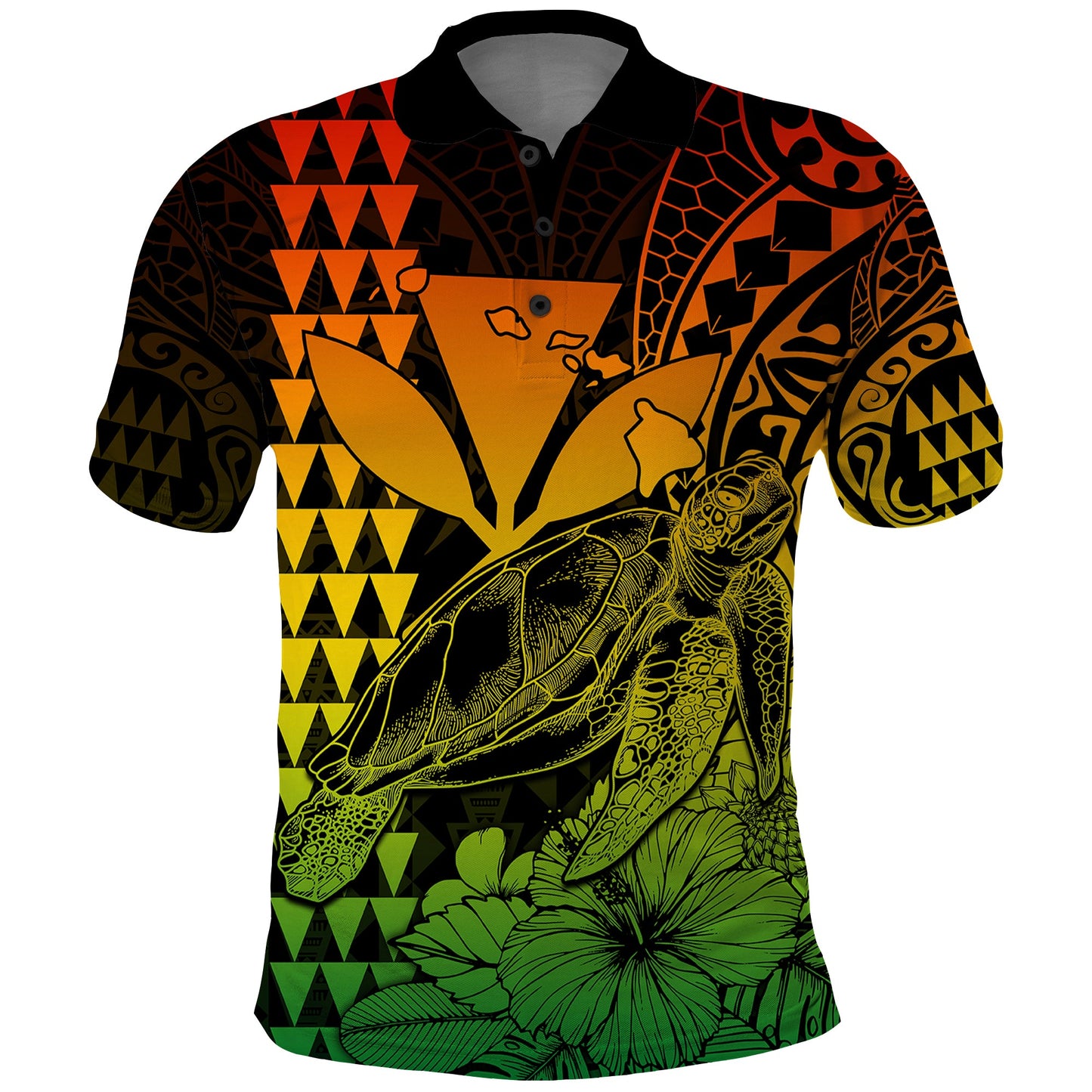 Custom Personalised Kakau Polynesian Tribal Hawaiian Turtle with Kanaka Maoli Reggae Polo Shirt