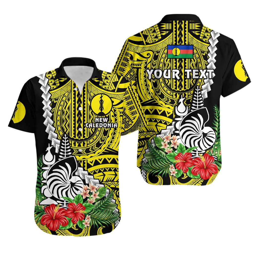 Custom Personalised New Caledonia Polynesian Coat Of Arms Mix Tropical Flowers Hawaiian Shirt