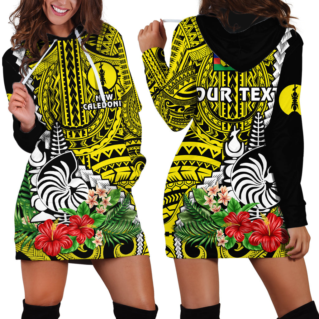 Custom Personalised New Caledonia Polynesian Coat Of Arms Mix Tropical Flowers Hoodie Dress