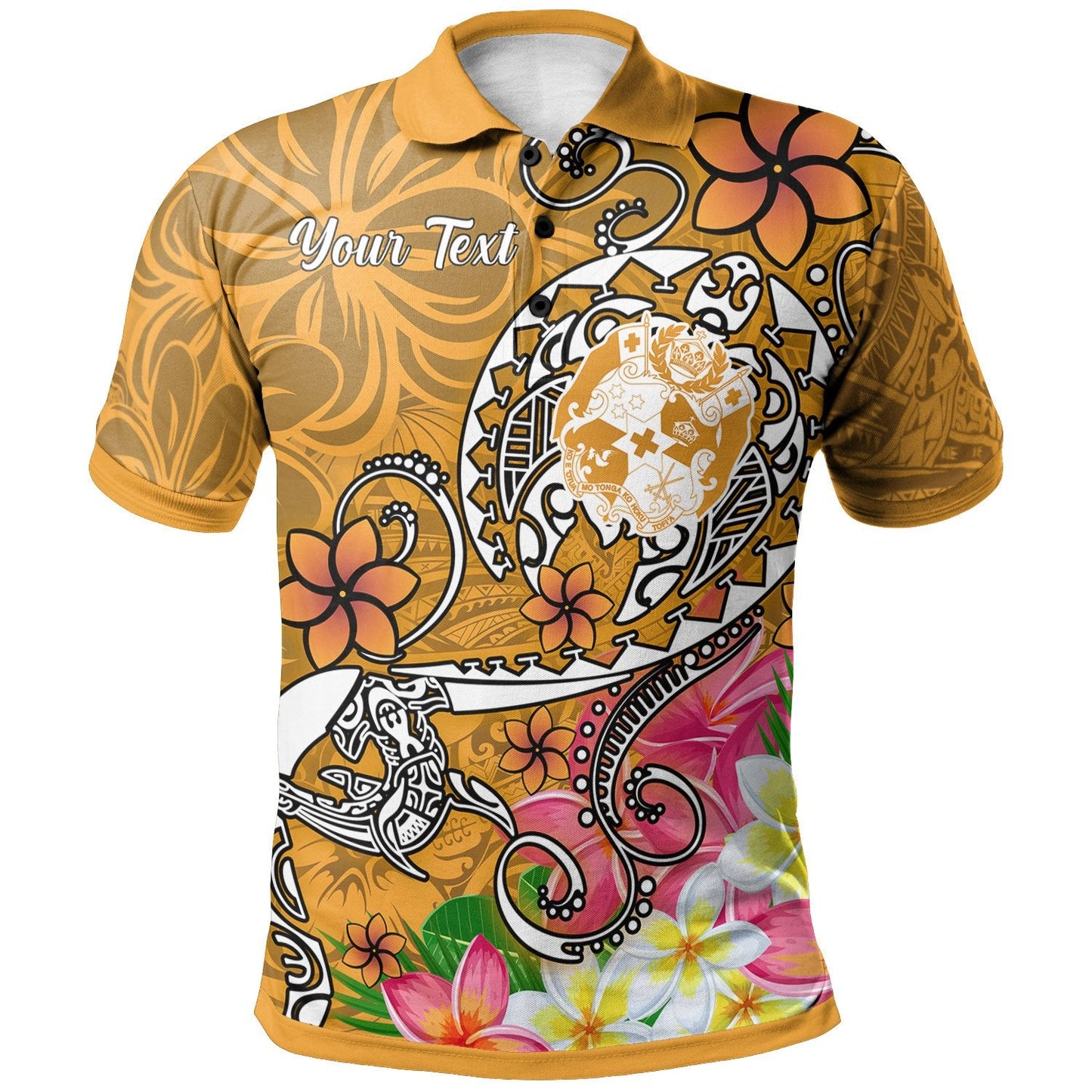 Tonga Custom Personalised Polo Shirt - Turtle Plumeria GOLD