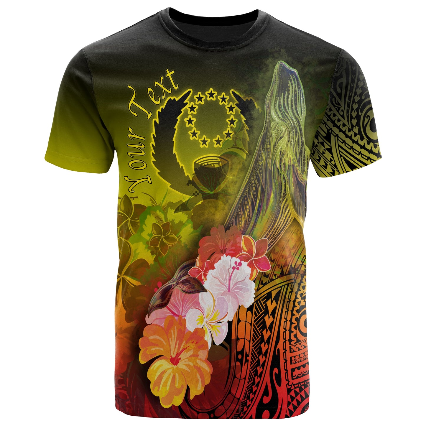 Pohnpei T-Shirt - Humpback Whale With Tropical Flowers Yellow Shirt