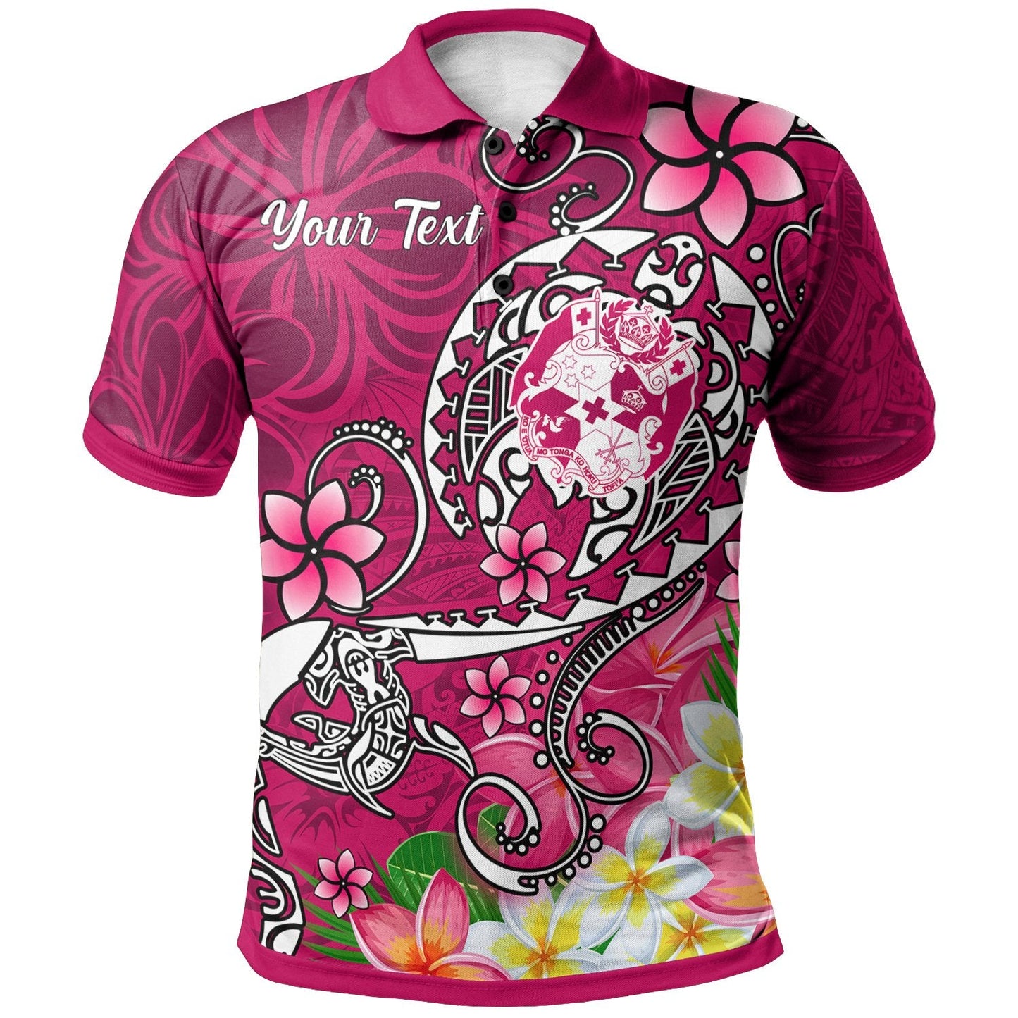 Tonga Custom Personalised Polo Shirt - Turtle Plumeria PINK