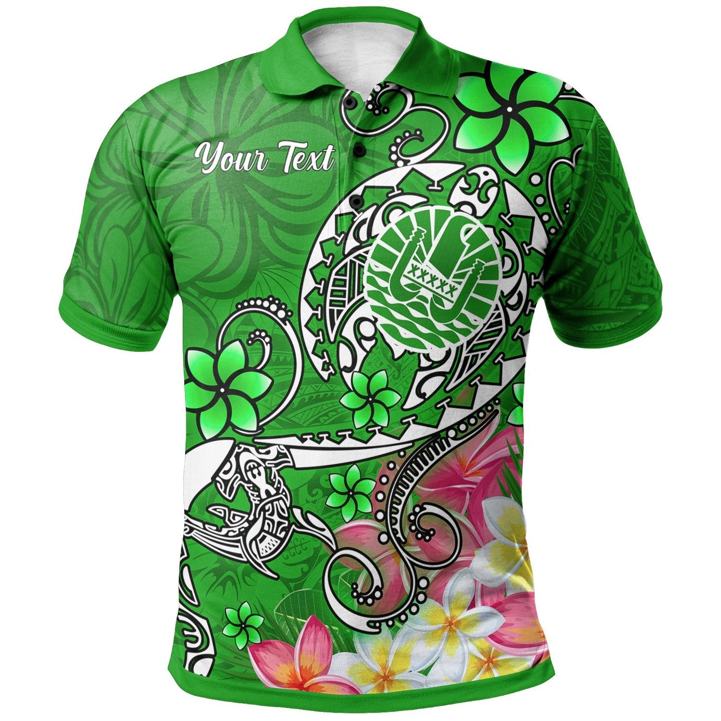 Tahiti Custom Personalised Polo Shirts - Turtle Plumeria Green