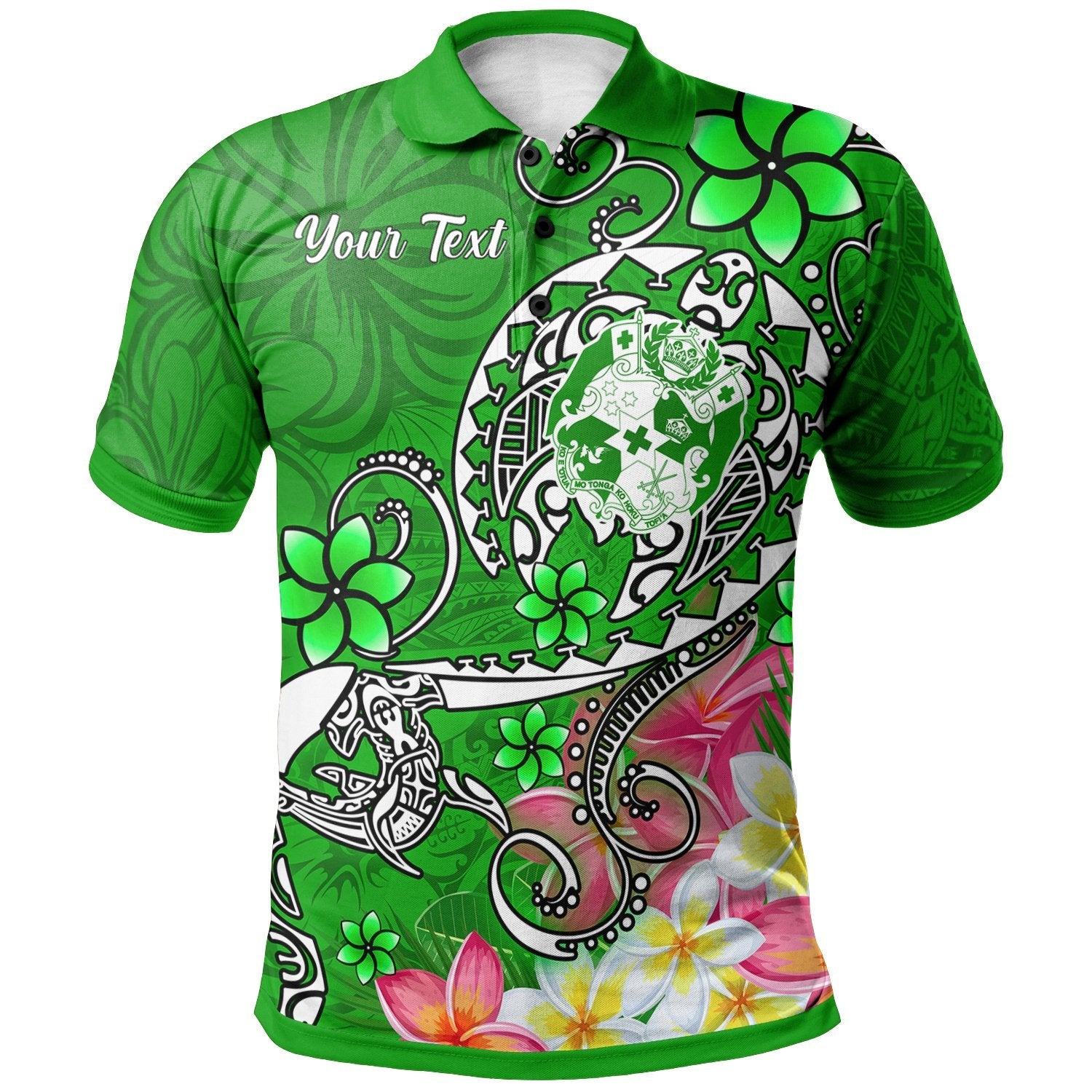 Tonga Custom Personalised Polo Shirt - Turtle Plumeria GREEN