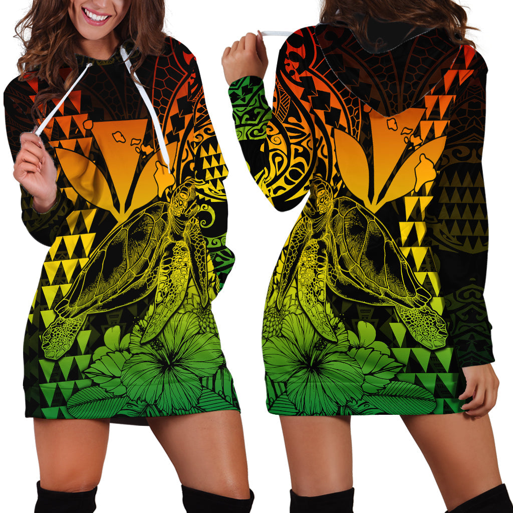 Kakau Polynesian Tribal Hawaiian Turtle with Kanaka Maoli Reggae Hoodie Dress