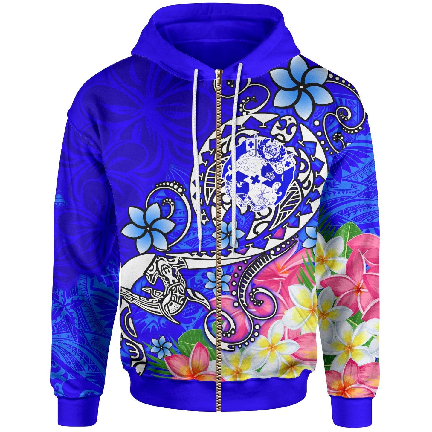 Tonga Zip Up Hoodie Turtle Plumeria (BLUE)
