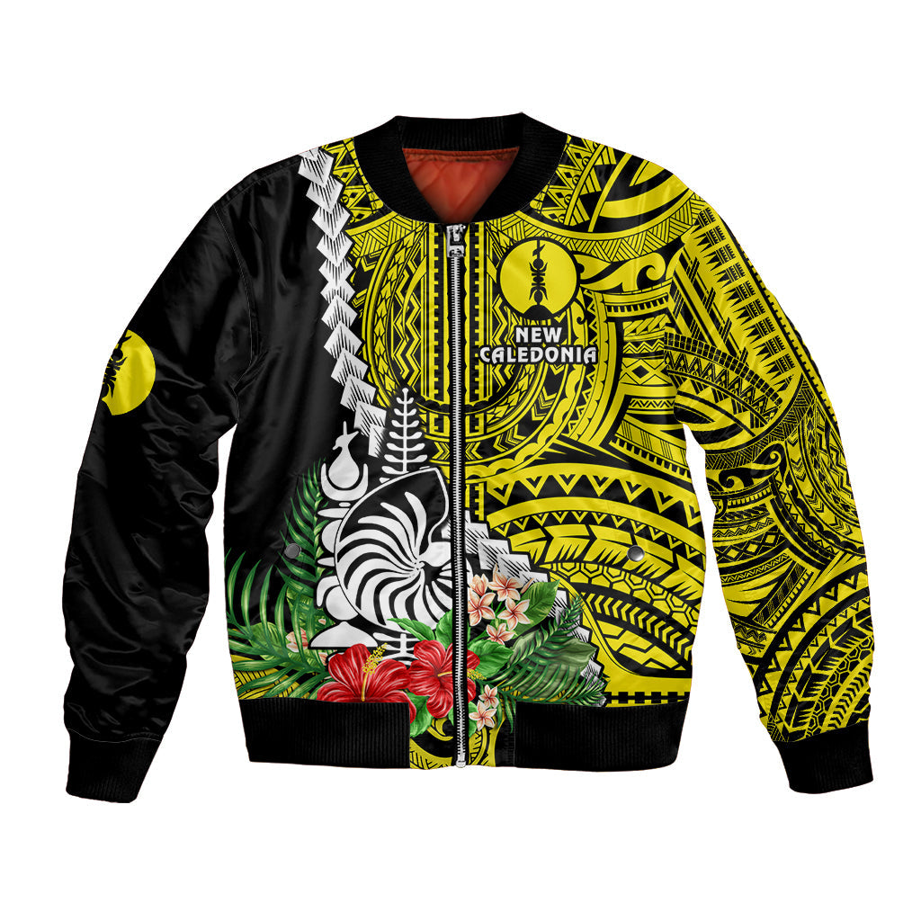 New Caledonia Polynesian Coat Of Arms Mix Tropical Flowers Bomber Jacket