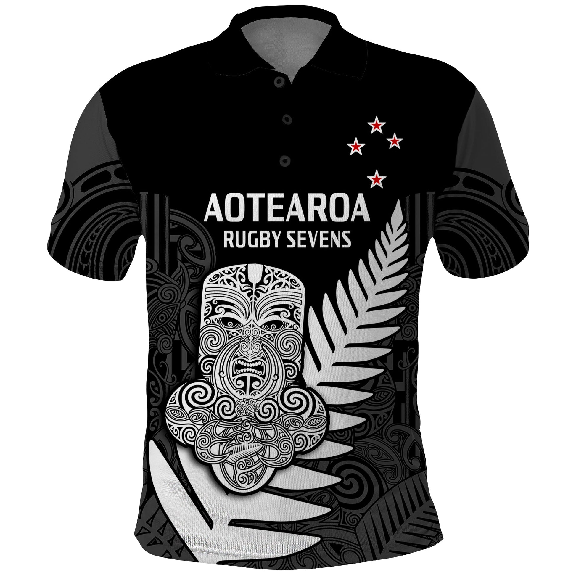 Aotearoa Rugby Sevens All Black Tiki Fern Polo Shirt