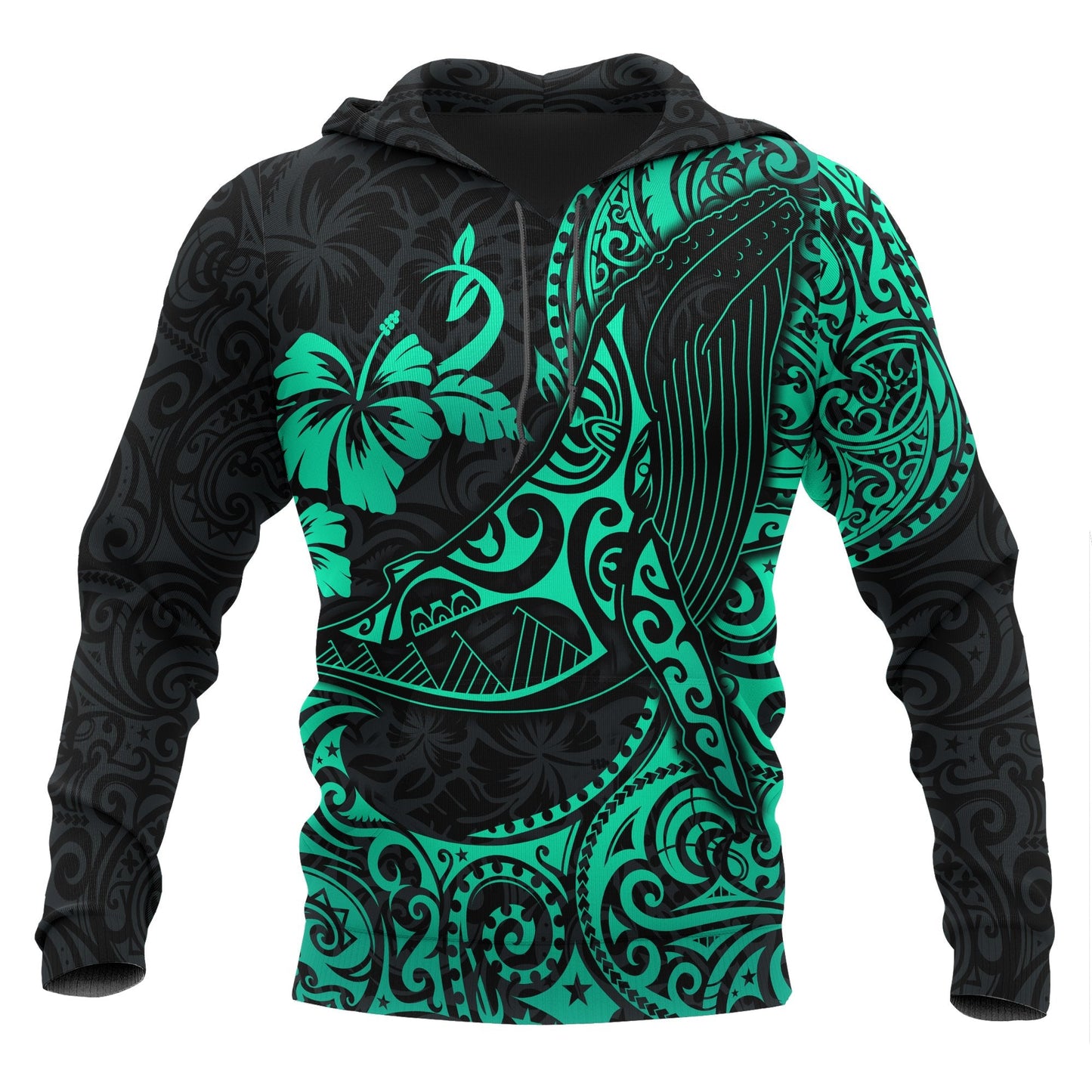 Polynesian Hawaii Hoodie Polynesian Turquoise Humpback Whale