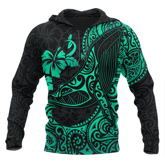 Polynesian Hawaii Hoodie Polynesian Turquoise Humpback Whale