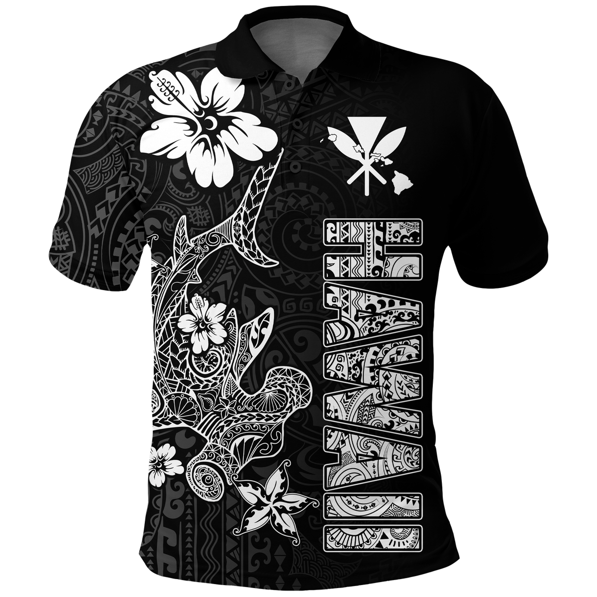 Hawaii Hammerhead Shark Hibiscus Hawaii Pattern Polo Shirt -