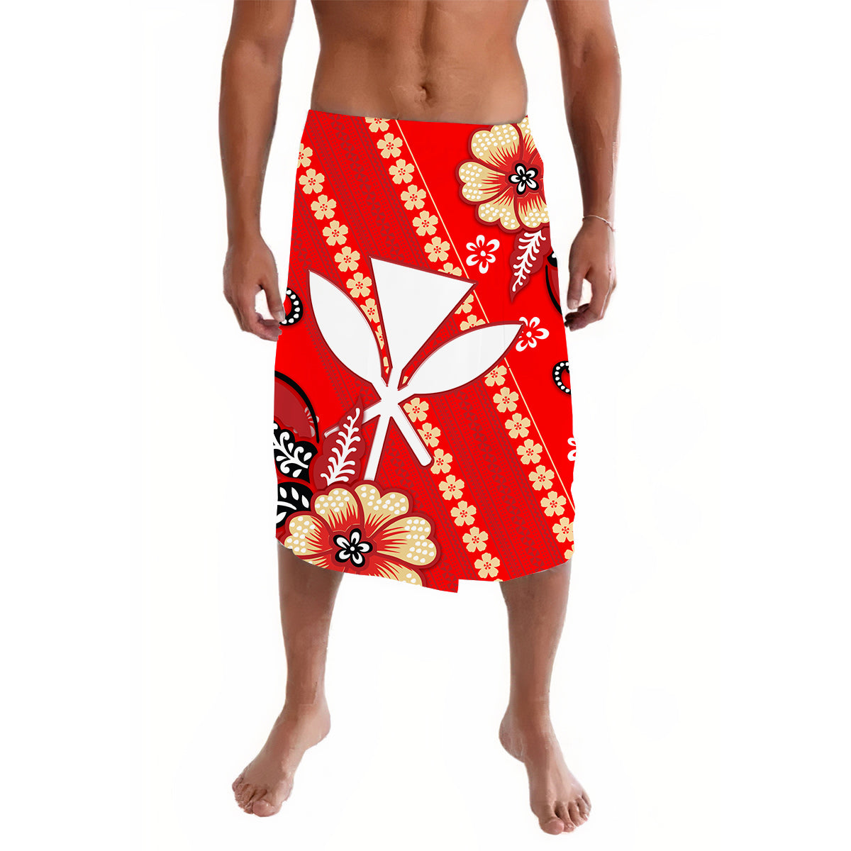 Hawaii Lavalava Kakau Tribal Red Batik Floral