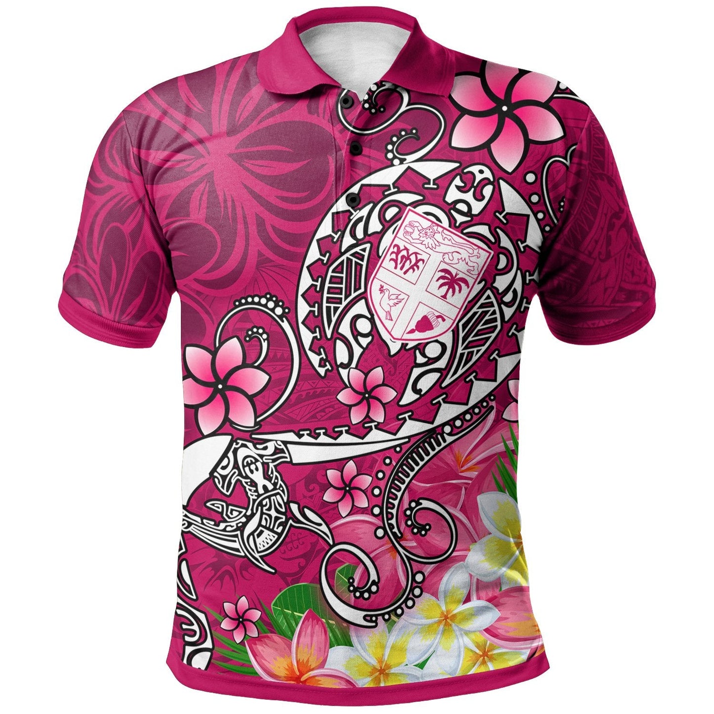 Fiji Polo Shirt - Turtle Plumeria Pink