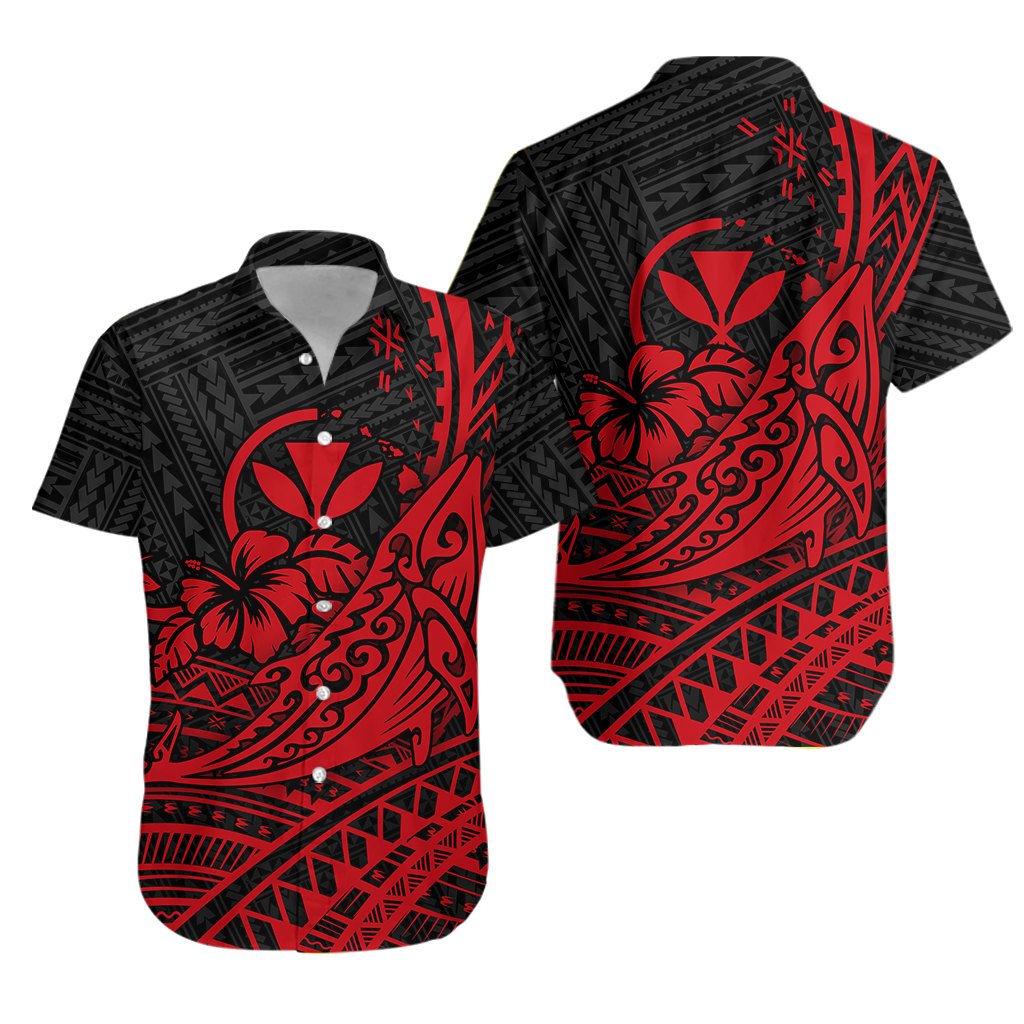 Hawaii Humpback Whale With Hibiscus Tribal Red Hawaiian Shirt -