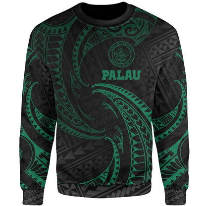 Palau Polynesian Sweater Green Tribal Wave