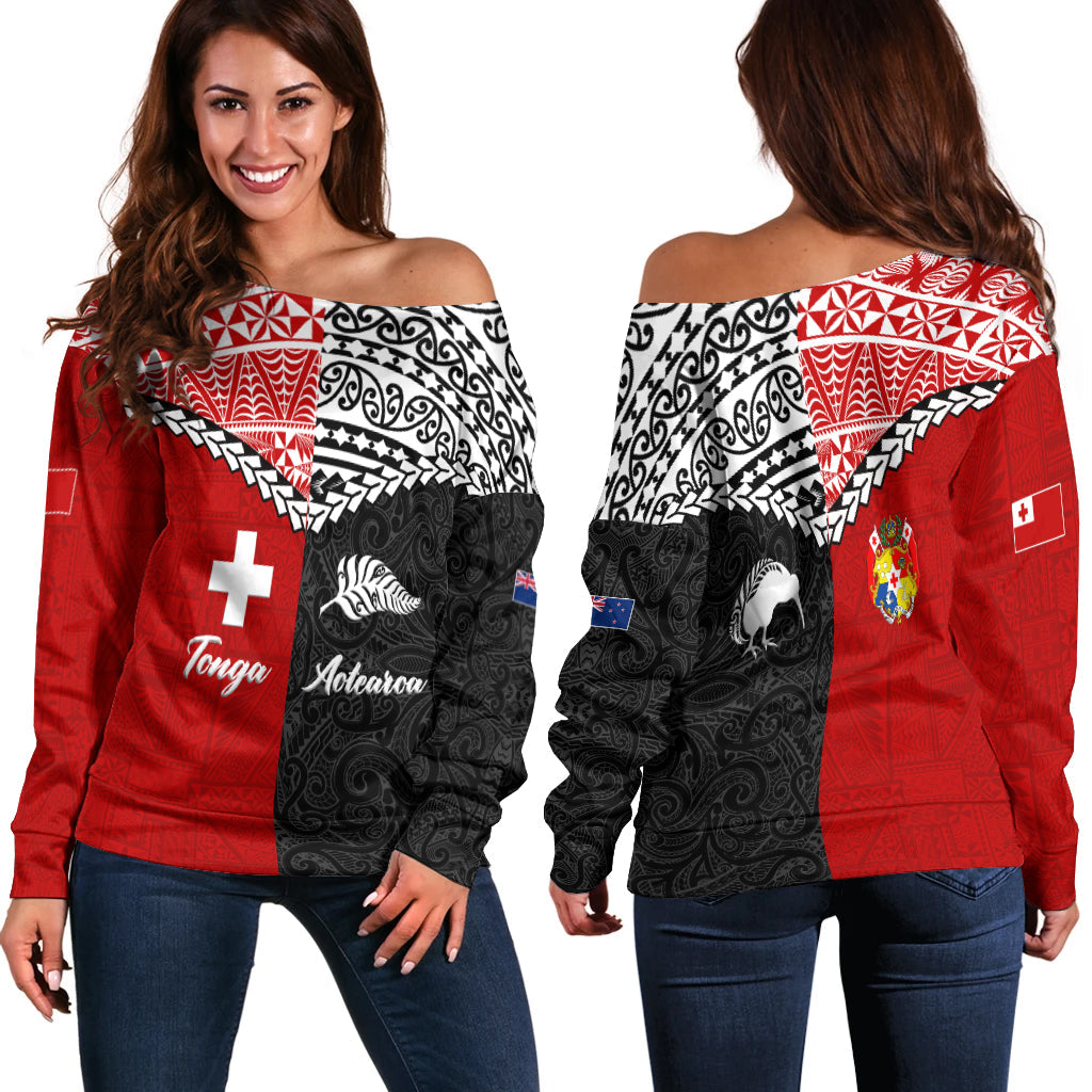 Tonga Combine New Zealand Maori Aotearoa Heritage Women Off Shoulder Sweater