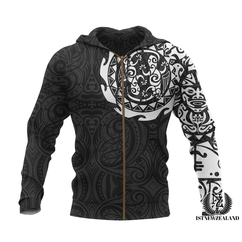 Maori Tattoo Zip Hoodie, New Zealand Lizard Full Zip Hoodie