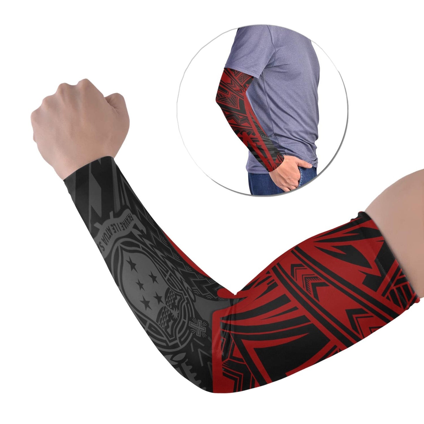 Samoa Arm Sleeve - Samoa Seal With Polynesian Pattern In Heartbeat Style (Red)