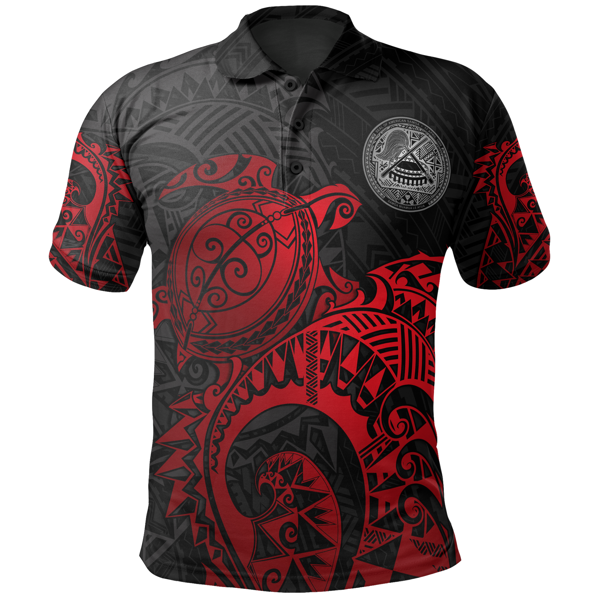 American Samoa Polo Shirt - American Samoa Seal Red Turtle Tattoo