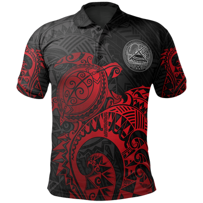 American Samoa Polo Shirt - American Samoa Seal Red Turtle Tattoo
